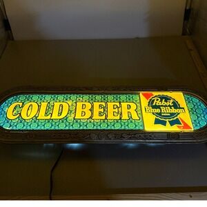 Vintage Pabst Blue Ribbon Cold Beer Light Sign Ornate Bar Decor 40 Inch PBR